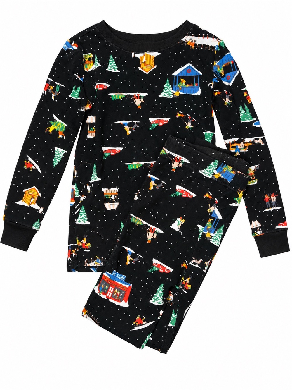 Old Navy Black Kids Holiday Cabin & Winter Scene Pajama Set